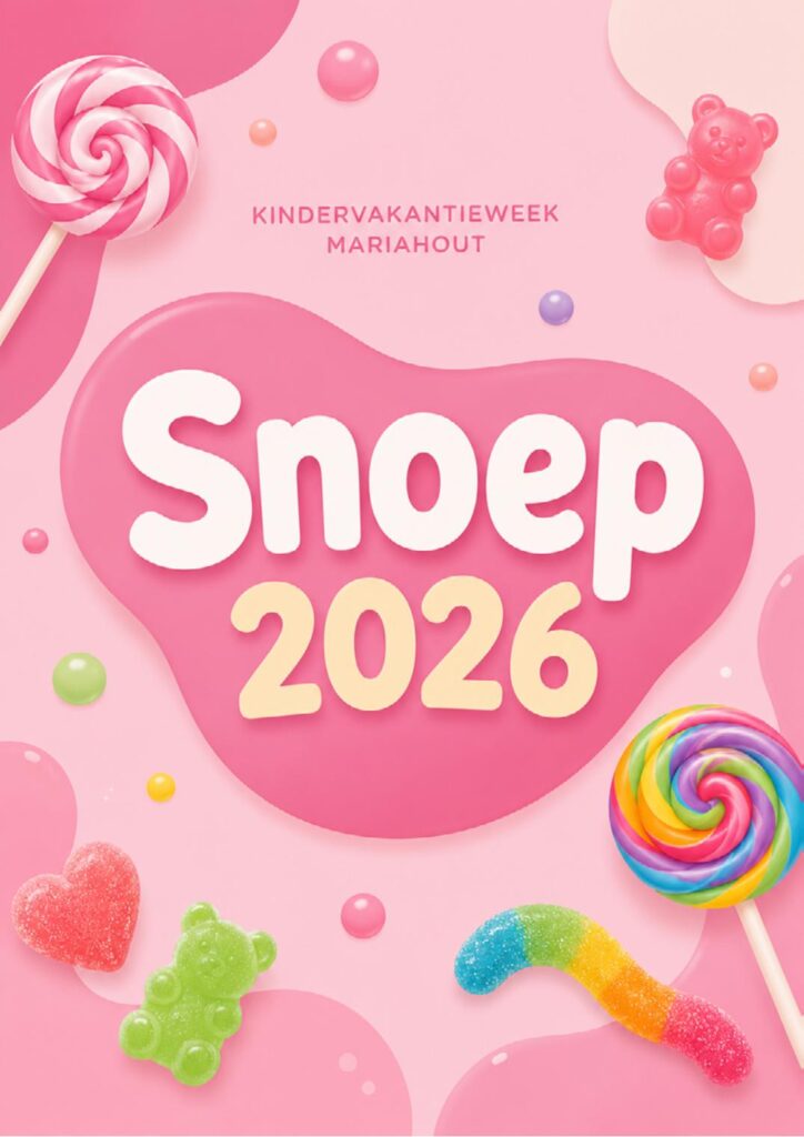 Cover van het programmaboekje Snoep 2026 van Kindervakantieweek Mariahout